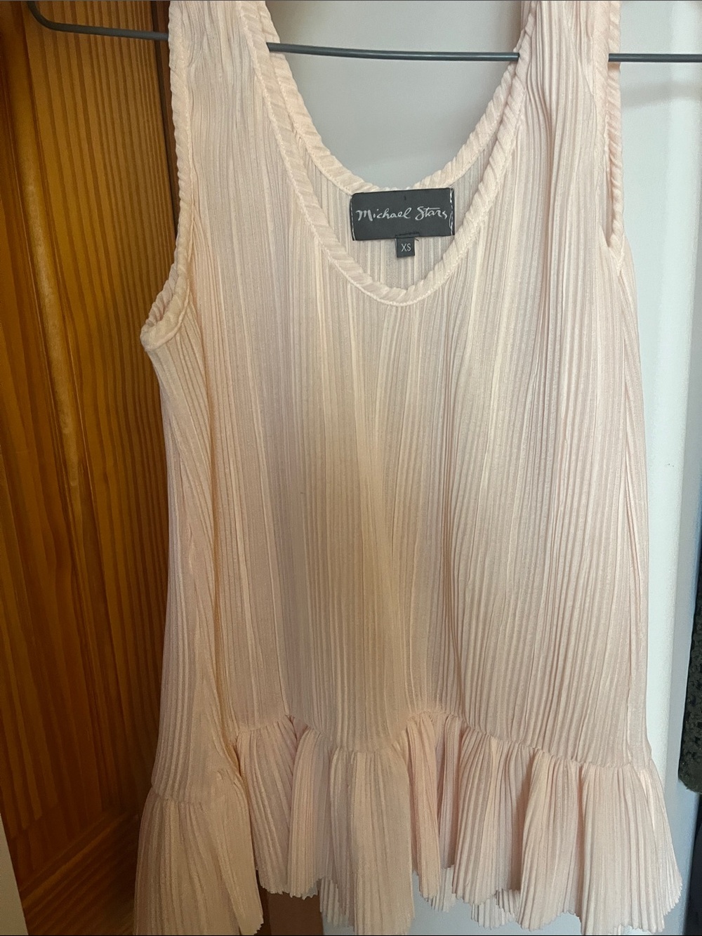 MICHAEL STARS | Blush Pink Accordion Scoop Neck Flounce Tank XS